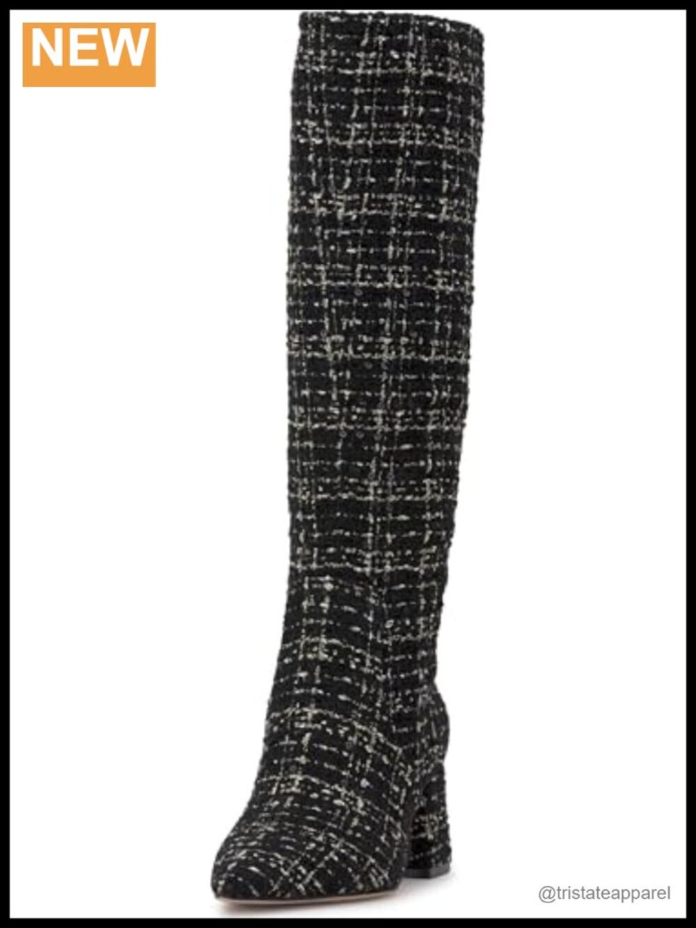 Women's Mid-Calf Tweed Chelsea Boots, Pointed Toe Block Heel Pull-On